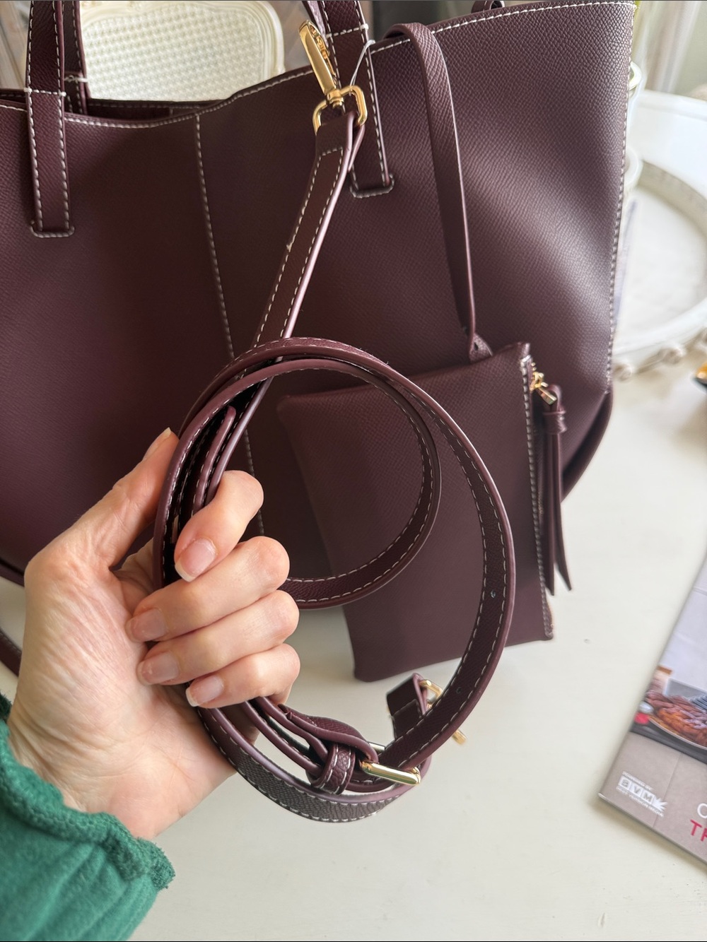 NWOT Anthropologie Top-Handle Long Tote - 🍷 color - Picture 3 of 4